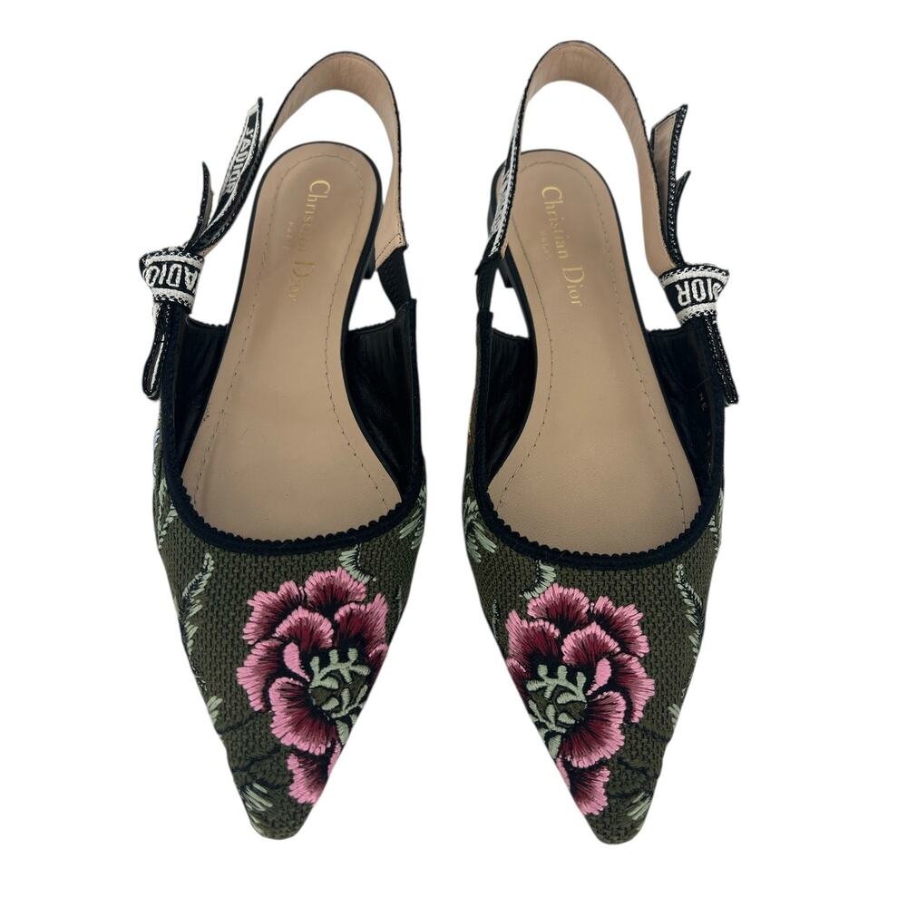 Christian Dior J'adior Embroidered Floral Sling Back Flats - Picture 7 of 14